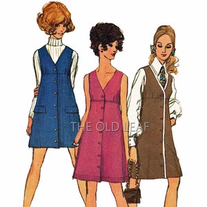 Mod 1960s Jumper Dress Pattern, Fit Flared with Empire Waist, Simplicity 8282