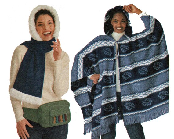Easy Pattern for Fleece Poncho Wrap Scarf &amp; Hat Simplicity - Etsy