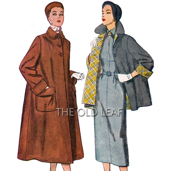 1950s Winter Coat Pattern - Swing Coat or Topper, Simplicity 3342, UNCUT