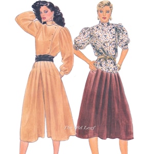 Vogue 8390 Pattern: 1980s Puff Sleeve Blouse, Culottes & Skirt (UNCUT)