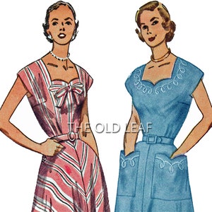 1950s Dress Pattern with Optional Bias Skirt or Soutache Trim, Easy Simplicity 3586, UNCUT image 1