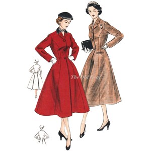 1950s Princess Coat Pattern - Fit, Flared and Pleated, Vogue 3448 - UNCUT