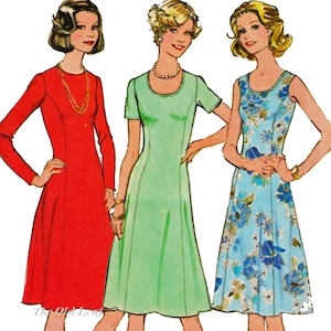 Fit Flare Princess Dress Pattern, Neck & Sleeve Options, Simplicity 7027 (UNCUT)