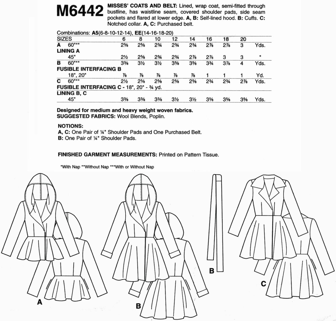 Sewing Pattern for Wrap Coat With Optional Hood Easy Mccalls Etsy