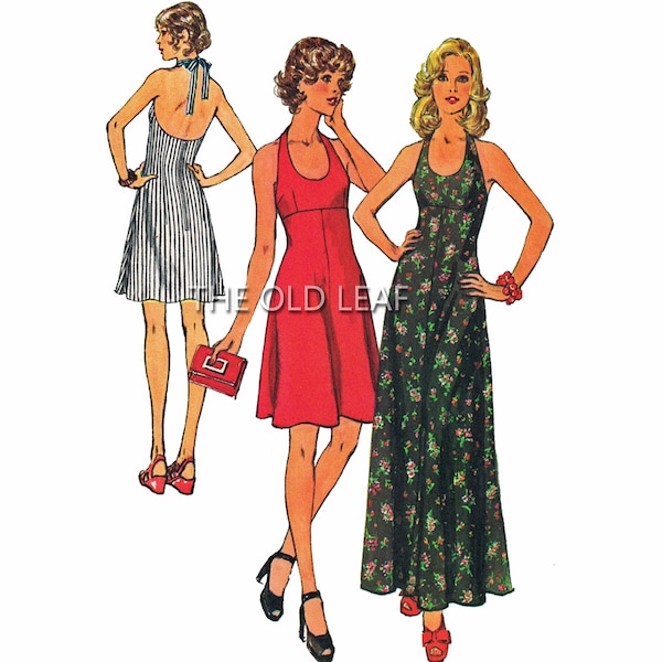 1970s Halter Dress Pattern in Two Lengths, Simplicity 5916