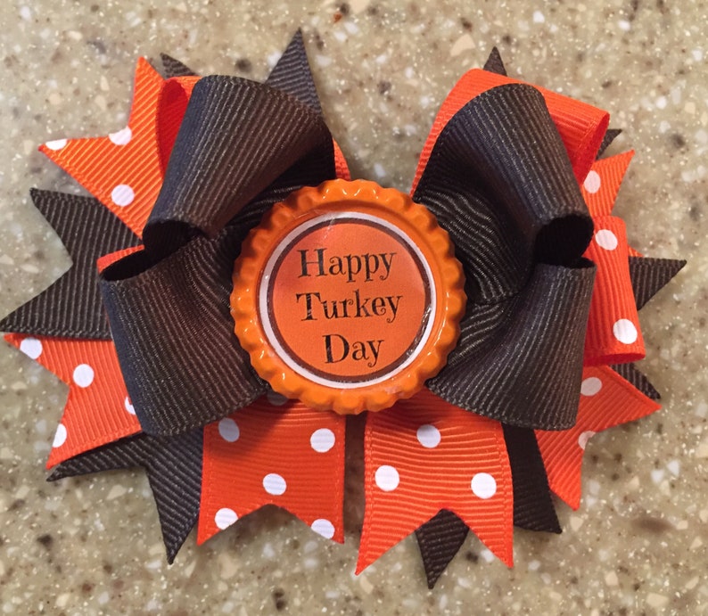 Black /& Orange Polka Dot Trick or Treat Bottle Cap Hair Bow 4 1//2/"
