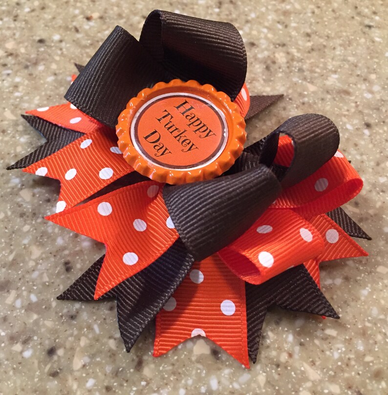 Black /& Orange Polka Dot Trick or Treat Bottle Cap Hair Bow 4 1//2/"
