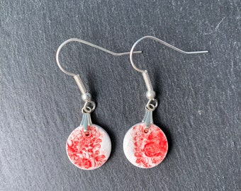 Lace Earrings - Red, lace earrings, ceramic earrings, nottingham lace, lace fishhook, porcelain fishhook, lace jewellery