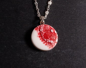 Lace Pendant - Red, lace necklace, ceramic jewellery, lace  jewellery, nottingham lace, vintage lace, porcelain jewellery