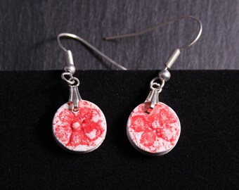 Lace Earrings - Red, lace earrings, ceramic earrings, nottingham lace, lace fishhook, porcelain fishhook, lace jewellery