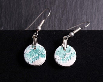 Lace Earrings - Jade/Green, lace earrings, ceramic earrings, Nottingham lace, porcelain, ceramic jewellery