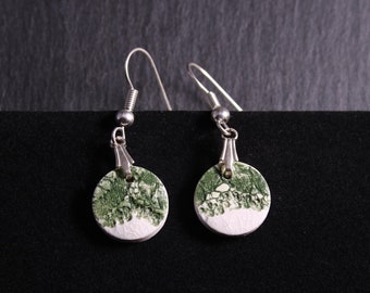 Lace Earrings - Green, lace  earrings, ceramic earrings, nottingham lace, lace studs, porcelain studs, ceramic jewellery