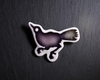 Ceramic and Glass Bird Brooch - Purple/Plum/Pink and Grey, bird brooch, porcelain brooch, bird jewellery, ceramic jewellery