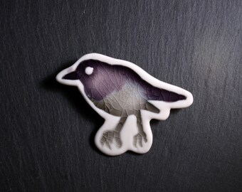 Ceramic and Glass Bird Brooch - Purple and Grey, bird brooch, porcelain brooch, bird jewellery, ceramic jewellery