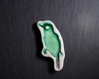 Ceramic and Glass Bird Brooch - Green and Grey, bird brooch, porcelain brooch, bird jewellery, ceramic jewellery