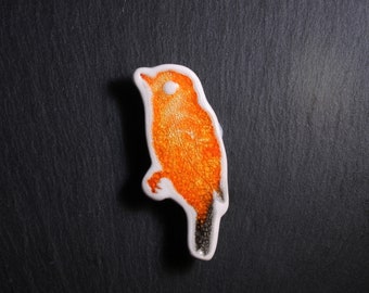 Ceramic and Glass Bird Brooch - Orange and Grey, bird brooch, porcelain brooch, bird jewellery, ceramic jewellery