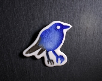 Ceramic and Glass Bird Brooch - Blue and Grey, bird brooch, porcelain brooch, bird jewellery, ceramic jewellery