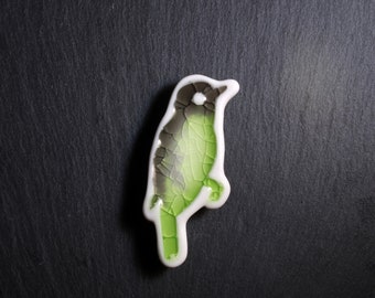 Ceramic and Glass Bird Brooch - Light Green and Grey, bird brooch, porcelain brooch, bird jewellery, ceramic jewellery