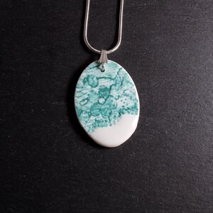 Lace Pendant Jade Green, Oval, lace necklace, ceramic jewellery, lace jewellery, nottingham lace, vintage lace, porcelain jewellery Pendant 3