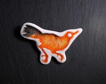 Ceramic and Glass Bird Brooch - Orange and Grey, bird brooch, porcelain brooch, bird jewellery, ceramic jewellery