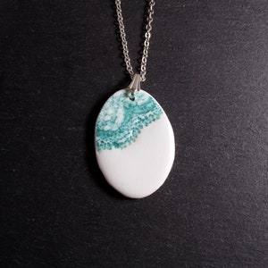 Lace Pendant Jade Green, Oval, lace necklace, ceramic jewellery, lace jewellery, nottingham lace, vintage lace, porcelain jewellery Pendant 5