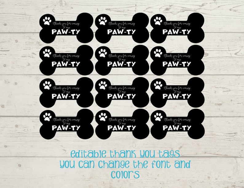 Editable Puppy Dog Birthday Thank You Gift Tags Dog Birthday Etsy