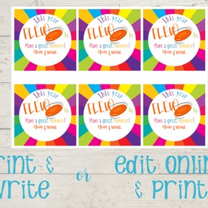 Editable Frisbee Favor Tag , Year Flew by Tag , End of School Tag ...