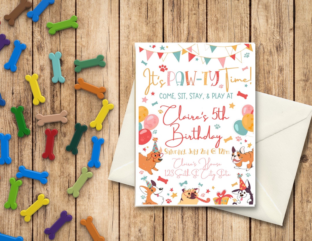 Editable Puppy Birthday Invitation, Dog Theme Party, Its Pawty Time, Puppy Dog Digital Birthday