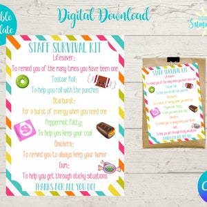Editable Staff Survival Kit Tag, Staff Appreciation, Printable, Candy Survival Kit, Gift Tag, Employee Thank You, Canva Template
