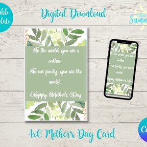 Editable Motherʻs Day Card , Motherʻs Card , Motherʻs Day , Motherʻs Day Printable Card, 4x6 Card , Canva Template