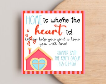 Valentines Pop-by Tags, Home is Where The Heart Is, Real Estate Marketing, Client Appreciation, Referral Marketing Tag
