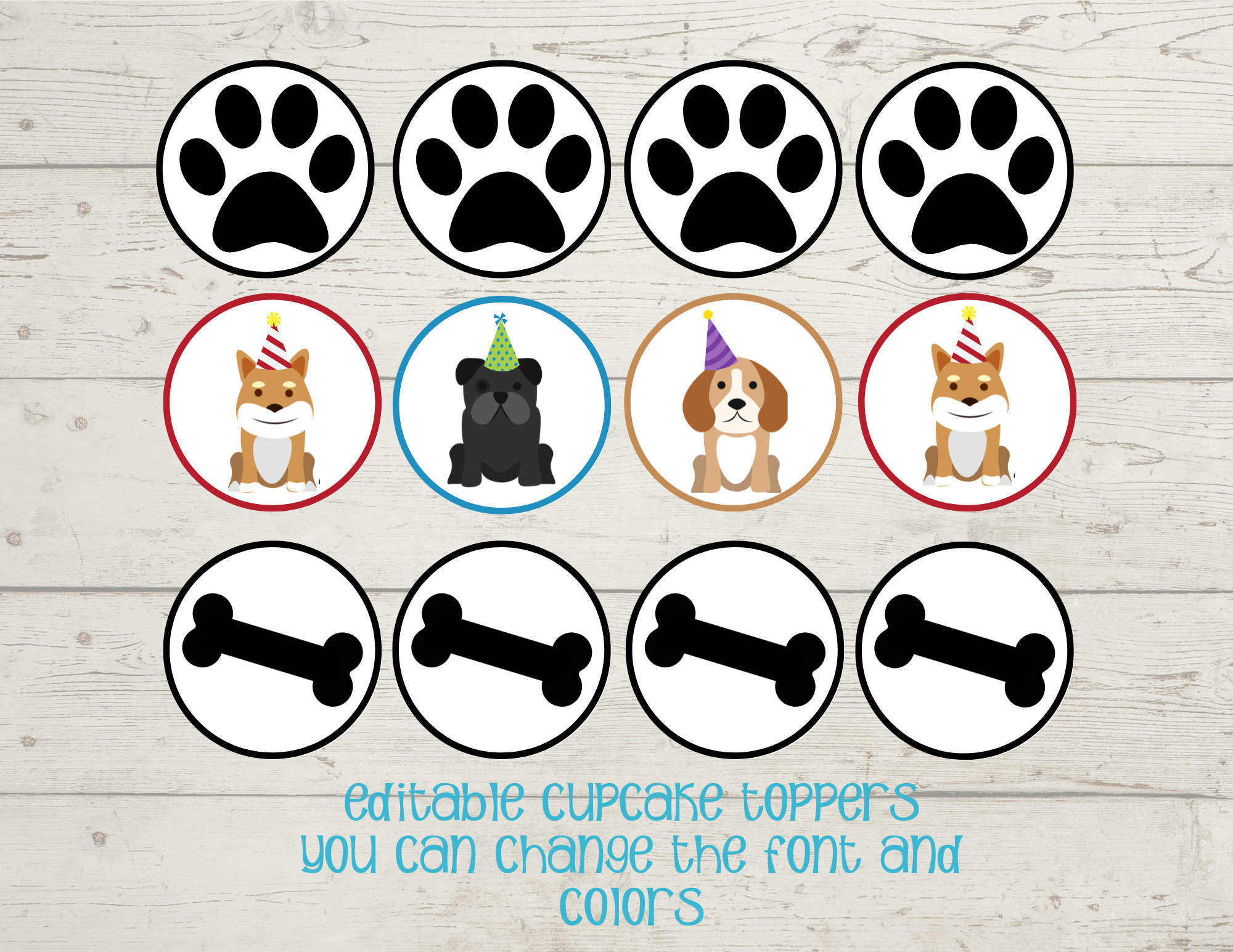 Editable Puppy Cupcake Toppers, Dog Theme Party, Puppy Dog Birthday ...