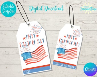 Editable Fourth of July Gift Tag , Fourth of July Favor Tag Template, Editable Patriotic Gift Tag, Instant Download, Digital Gift Tag