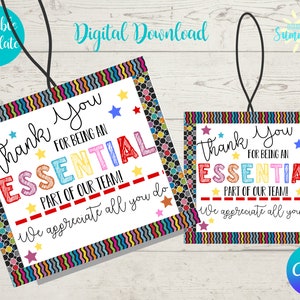 Editable Essential Worker Gift Tags, Employee Appreciation Gift Tags , Gift Tag for Frontline, Teacher, Staff, Coworker Digital Gift Tag