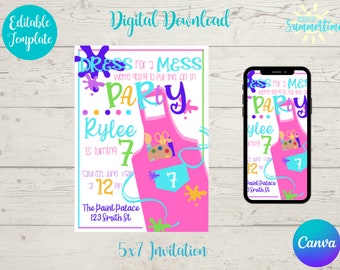 Editable Paint Party Digital Birthday Invitation, Paint Party Theme, Painting Art Party, Instant Download, Canva Template