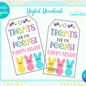 Editable Treats for my Peeps Favor Tag , Peeps Tag , Easter Tag , Easter Favor , Easter Printable Favor Tags , Canva Template