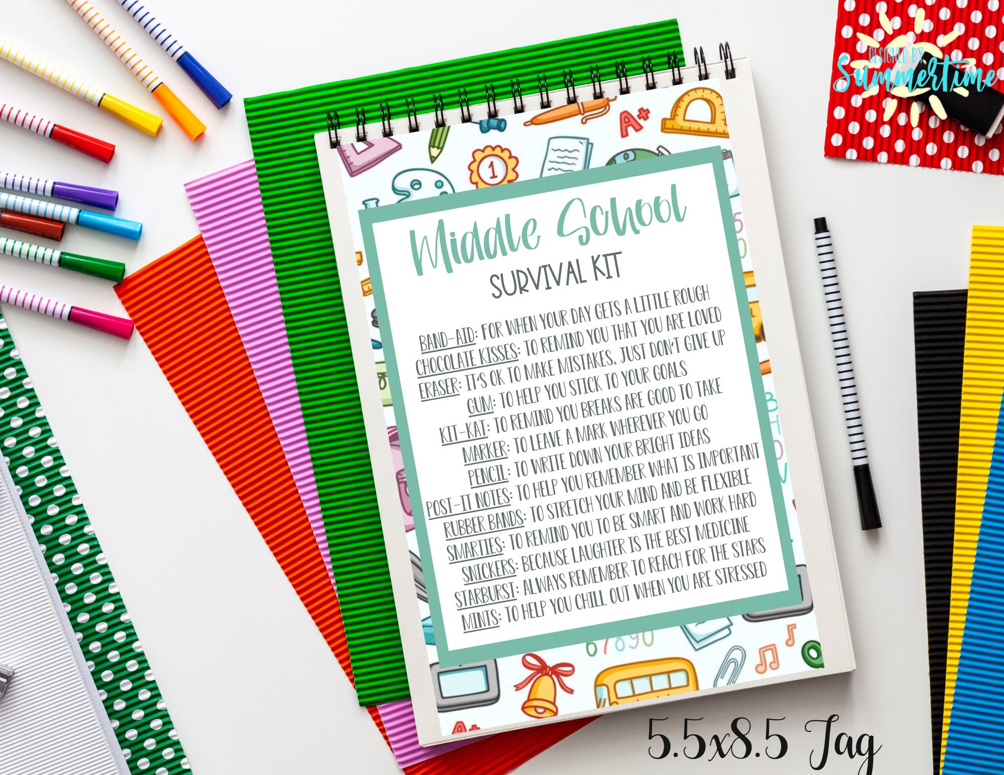 Editable Middle School Survival Kit Tag , Printable Digital Gift Tag