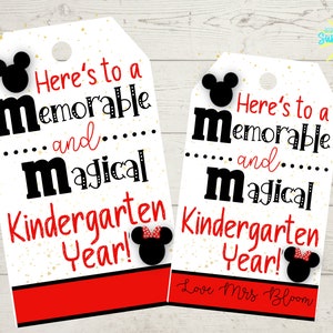 Bearbeitbar hier zu einem unvergesslichen und magischen Schuljahr, Mickey und Minnie Theme Tag, Geschenkanhänger für Schüler, Lehrer, Mitarbeiter, Digitaler Anhänger,