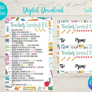 Editable Teacher Survival Kit Tag, Teacher Appreciation, Printable, Candy Survival Kit, Gift Tag, Teacher Gift, Treat Tag, Canva Template