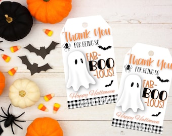Editable Halloween Gift Tag , Thanks for Being Fab-Boo-lous , Gift Tag for Students Teachers Employees, Thank You Tags, Digital Gift Tag,