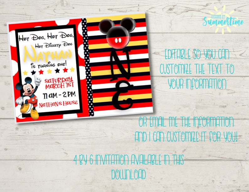 Editable Mickey Mouse Digital Birthday Invitation, Mickey 1st Birthday ...