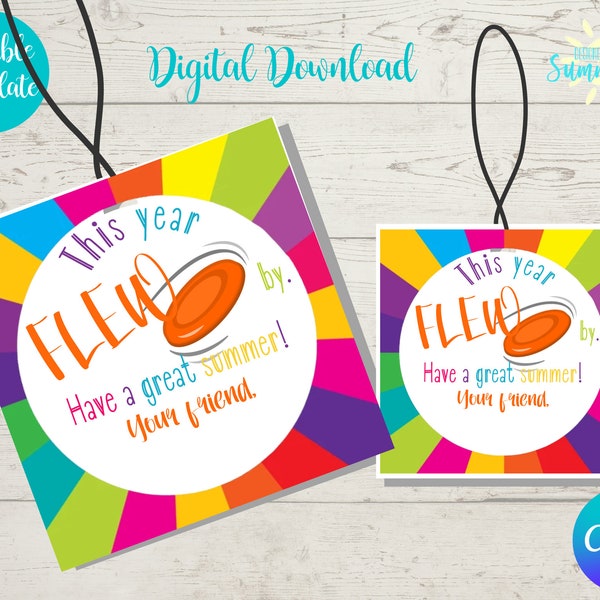 Editable Frisbee Favor Tag , Year Flew By Tag , End of School Tag , School Favor , Favor Tags for Students Teachers, Flew By| Canva Template