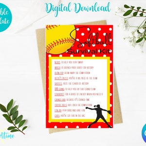Editable Softball Survival Kit Tag , Softball Camp, Tryouts , Candy Survival Kit, Gift Tag, Softball Gift| Treat Tag | Canva Template