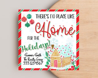 Christmas Realtor Pop-by Tags, No Place Like Home for the Holidays , Real Estate Marketing, Client Appreciation, Referral Editable Tag