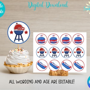 Editable Patriotic Cupcake Toppers, Patriotic Theme Party, Memorial Day ...