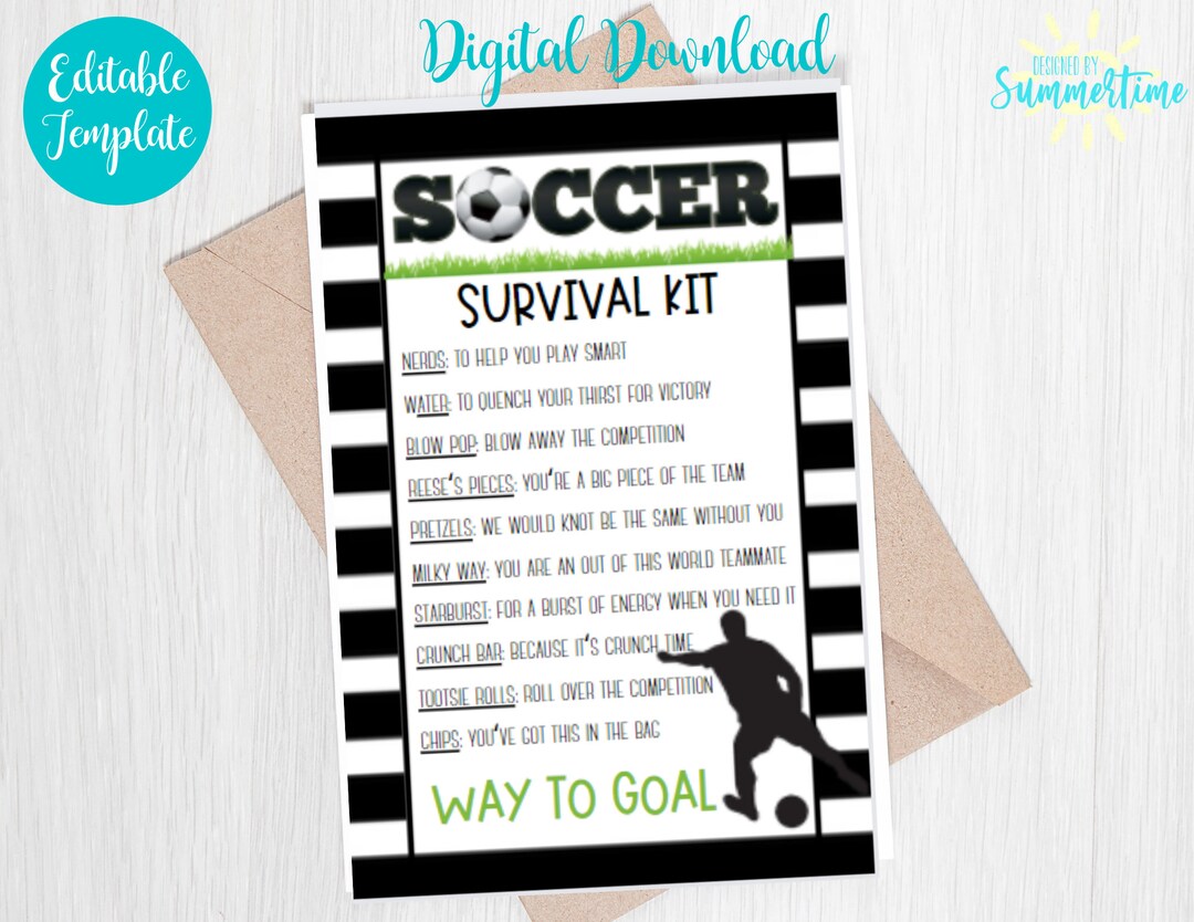 Editable Soccer Survival Kit Tag , Soccer Camp, Tryouts , Candy ...