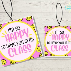 Etiqueta de regalo editable de comienzo de la escuela, etiqueta de regalo de cara feliz, etiquetas de regalo para clase, etiquetas de regalo para profesores, plantilla Canva