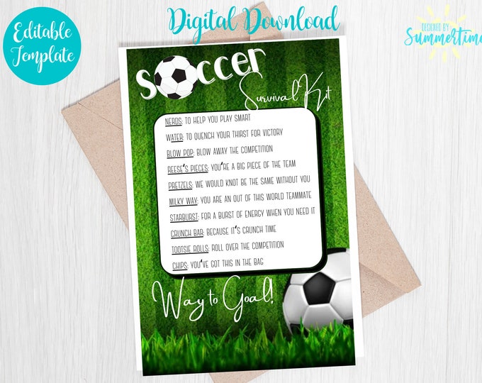 Survival Kit Soccer Bag Tag Printable Good Luck Gift Soccer Team Gifts ...