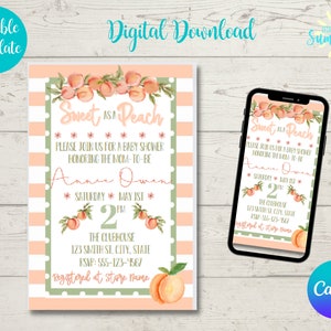 Süß wie eine Pfirsich-Babyparty-Einladung, Süß wie eine Pfirsich-Babyparty, Pfirsich-Babyparty, bearbeitbare Einladung, Canva Template