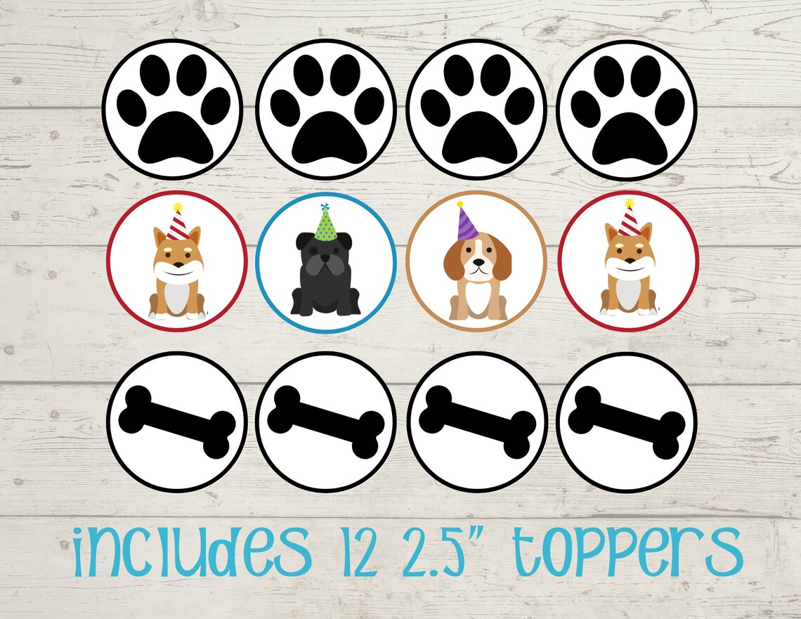 Editable Puppy Cupcake Toppers, Dog Theme Party, Puppy Dog Birthday ...